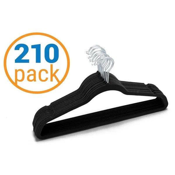 210 Value-Pack Velvet Hangers - Wrinkle-Free Nonslip Hangers - Black | Bed Bath & Beyond
