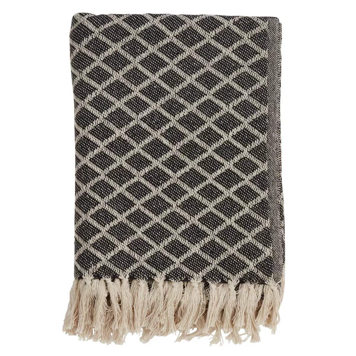 50"x60" Diamond Tassel Throw Blanket Black - Saro Lifestyle: Cotton, Modern Style for Couch Decor | Target