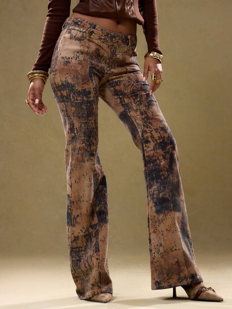 MUSERA Low Rise Asymmetric Button Flare Jeans, Spring 90'S Y2k Streetwear Animal Print Summer Sexy Cute Vintage Ibiza Concert Winter Graphic Chic | SHEIN