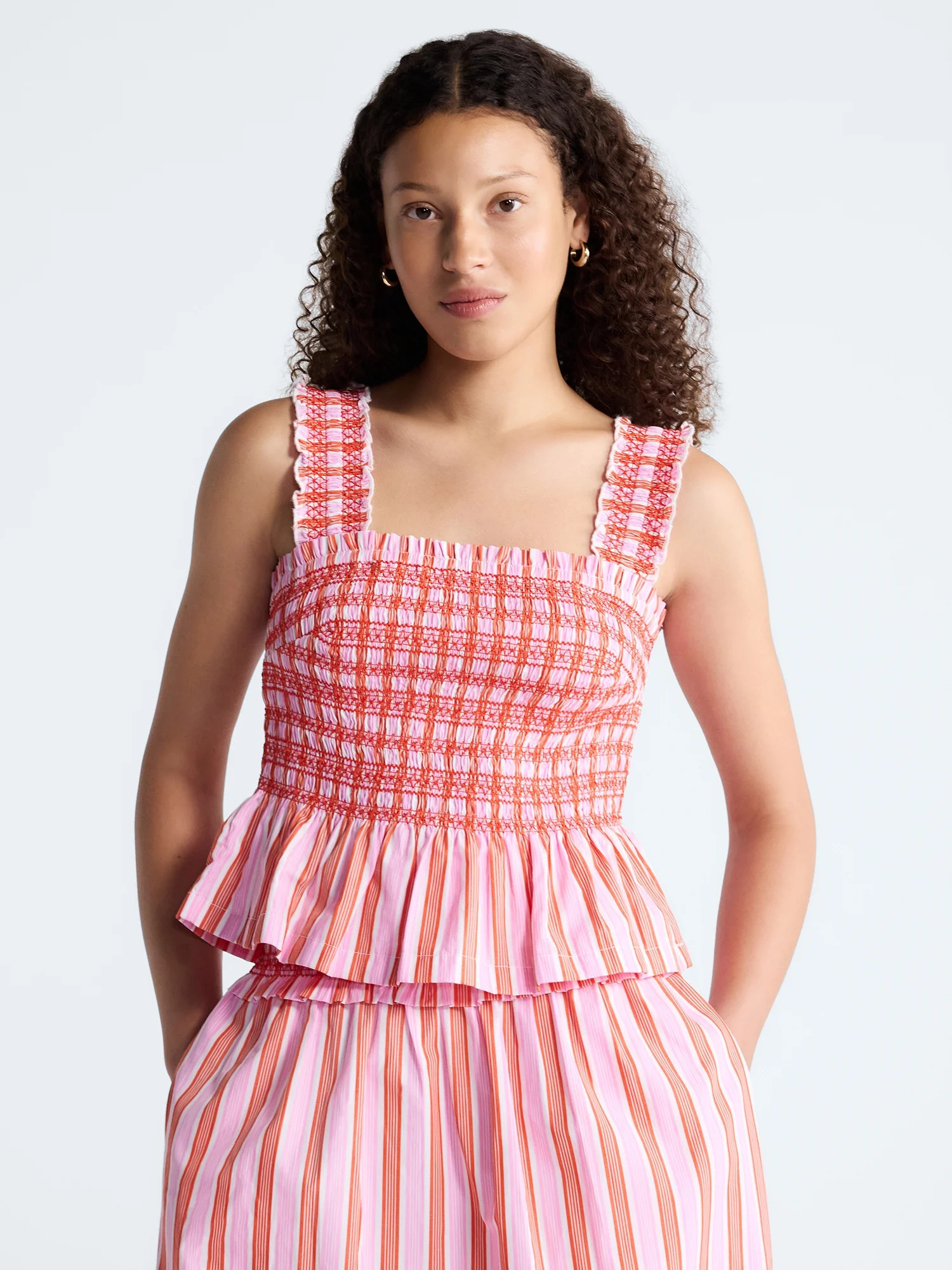 Free Assembly Women's and Women's Plus Smocked Cotton Tank Top with Peplum Hem, Sizes XS-4X | Walmart (US)