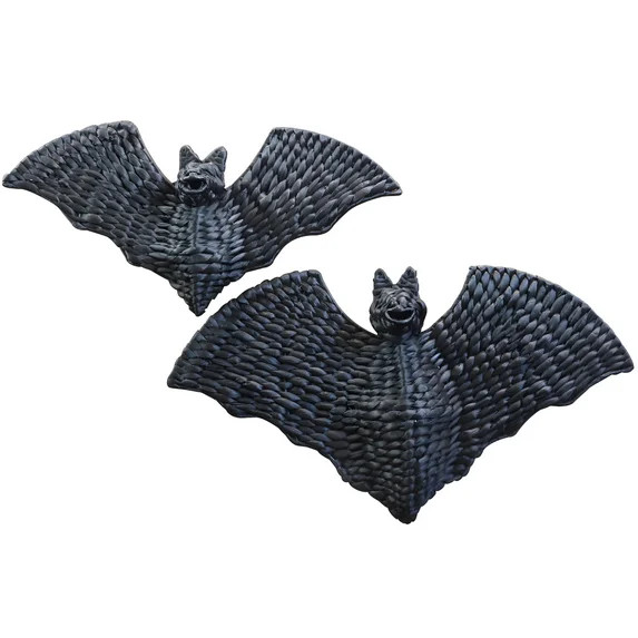 Set of 2 Handwoven Black Bat Wall Hangings – Halloween Rattan Décor Accents | Walmart (US)