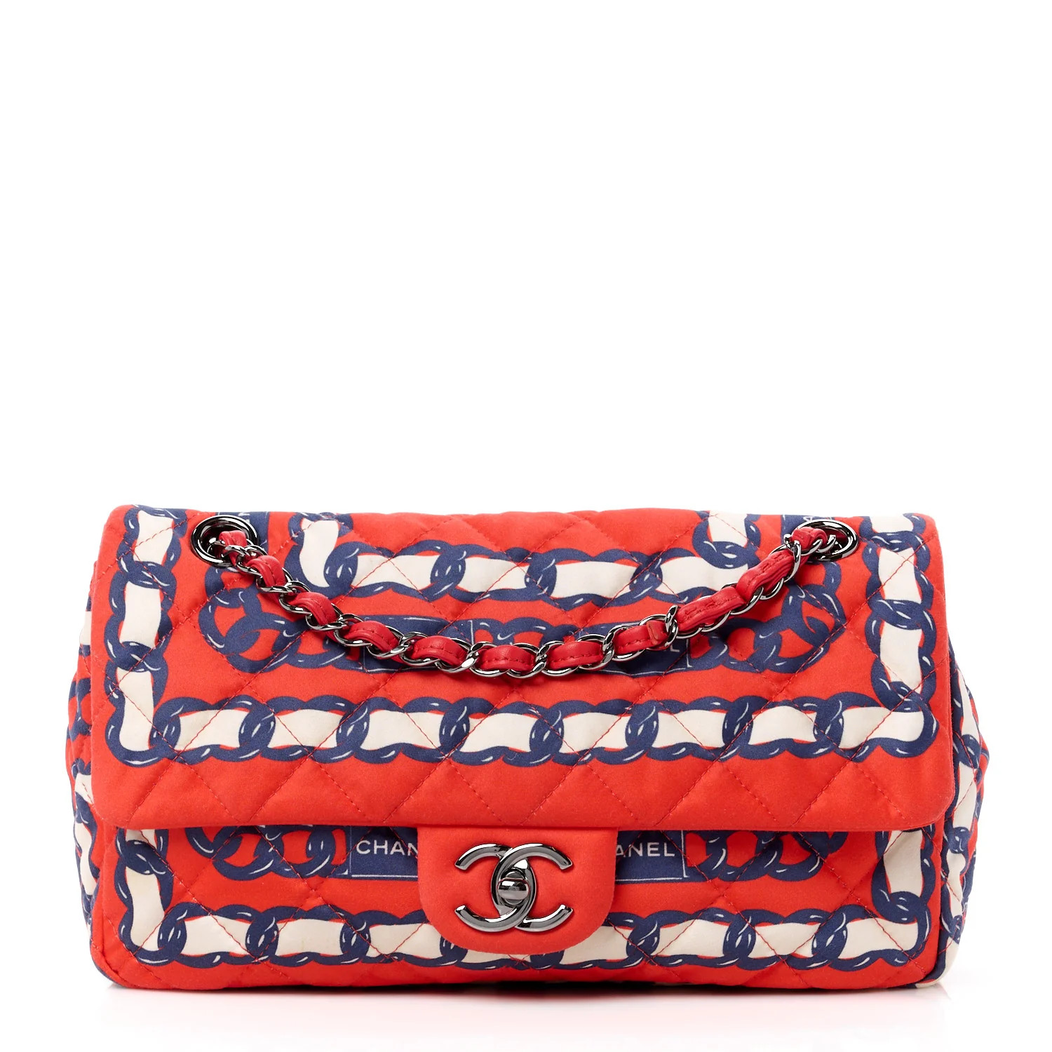 Silk Chain Printed Medium Single Flap Red | FASHIONPHILE (US)