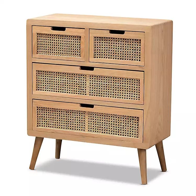 Oak and Rattan 4-Drawer Chest | Kirkland's Home