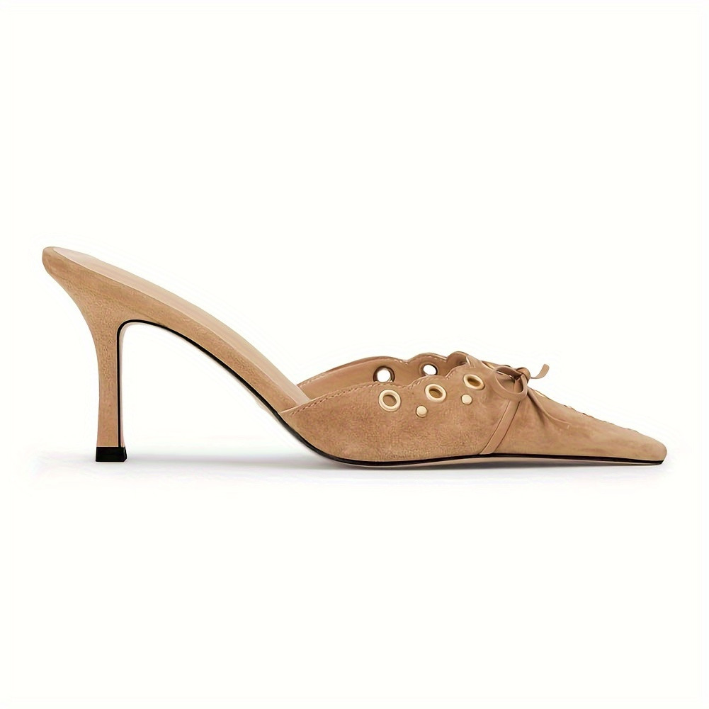 KINODAY Pointed Toe Bow Heels  Mule Heels Slip On Stiletto Heels Studded Backless Kitten Heels  P... | Walmart (US)