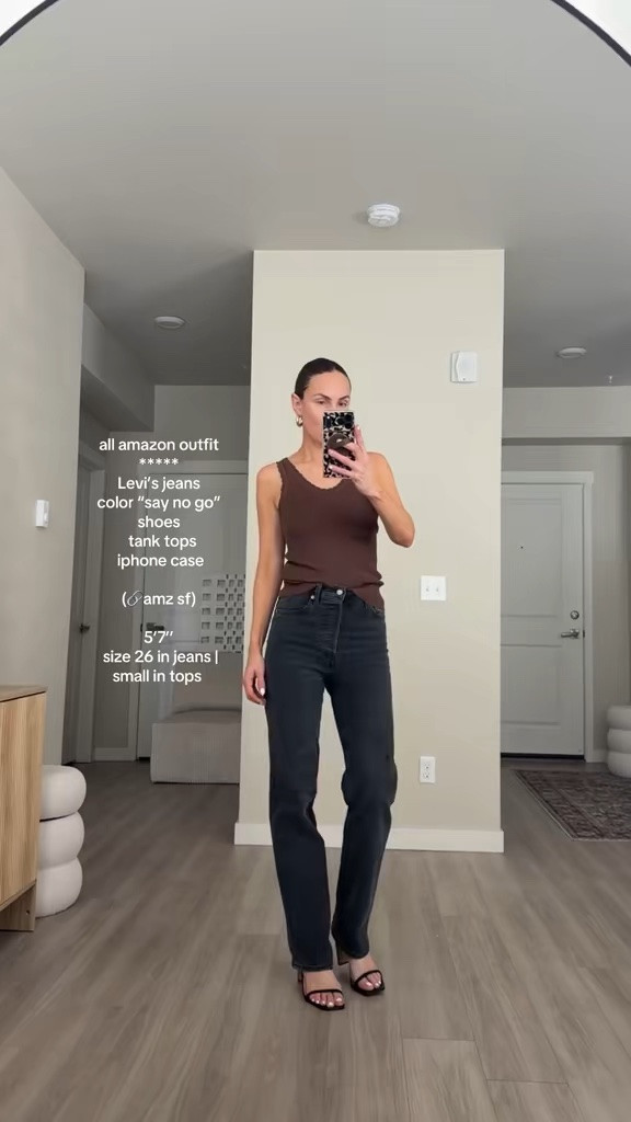 levi straight jeans.  i'm 5'7'' wearing size 26.  they only come in regular length 32 just fyi 
but they're really the it denim for coming fall. and levi's tends to sell out so get it if you like it