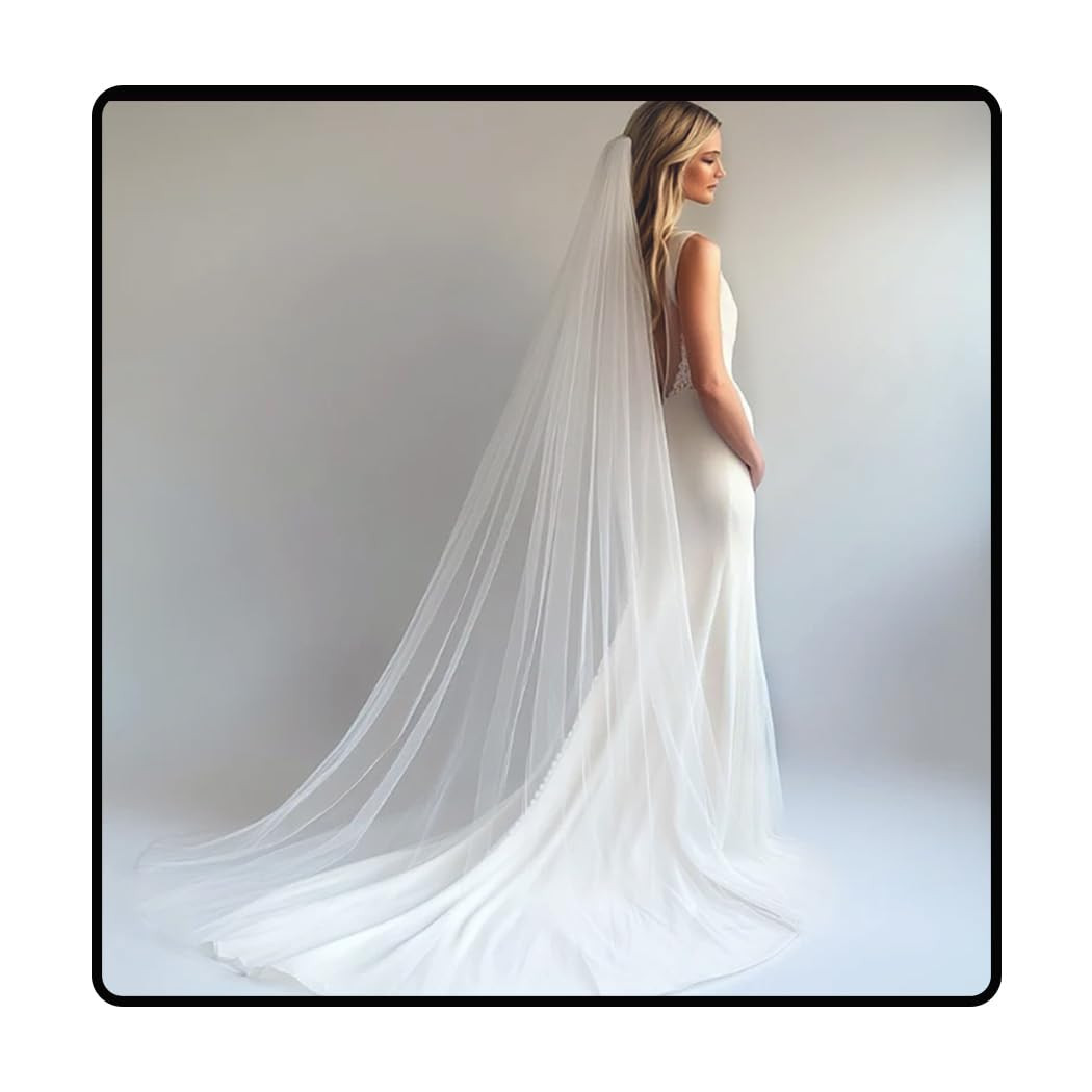 Ursumy Bride Wedding Veil Long Cathedral Veil Drop Veil Simple Soft Tulle Bridal Veils Single 1T/... | Amazon (US)