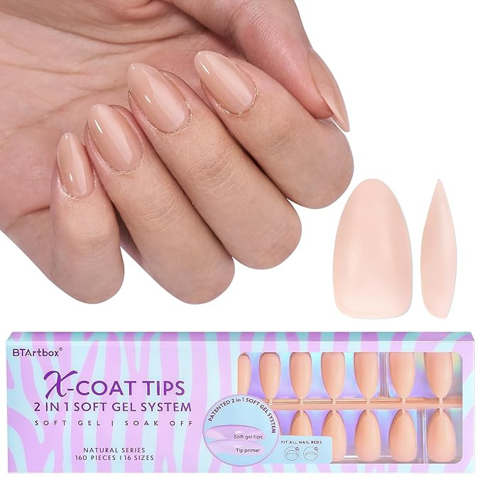 BTArtbox Short Almond Gel Nail Tips - Soft Gel Press On Nails XCOATTIPS Natural, Pre-colored Gel ... | Amazon (US)