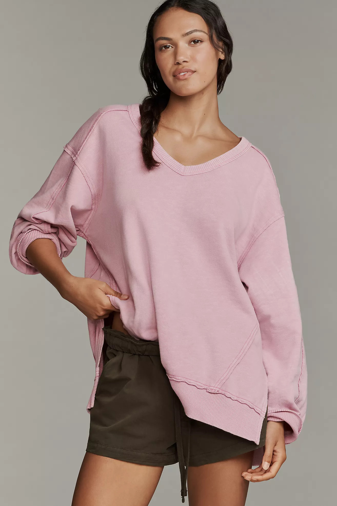 Pilcro Long-Sleeve V-Neck Oversized Popover Top | Anthropologie (US)