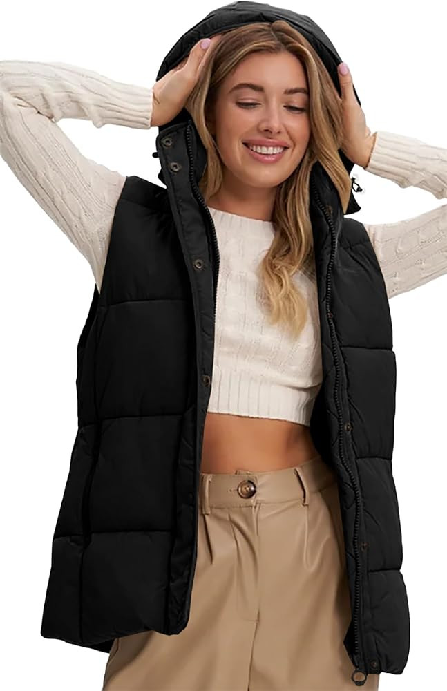 Danedvi Womens Sleeveless Hooded Puffer Vest Winter Warm Quilted Jacket Coats with Pockets | Amazon (US)