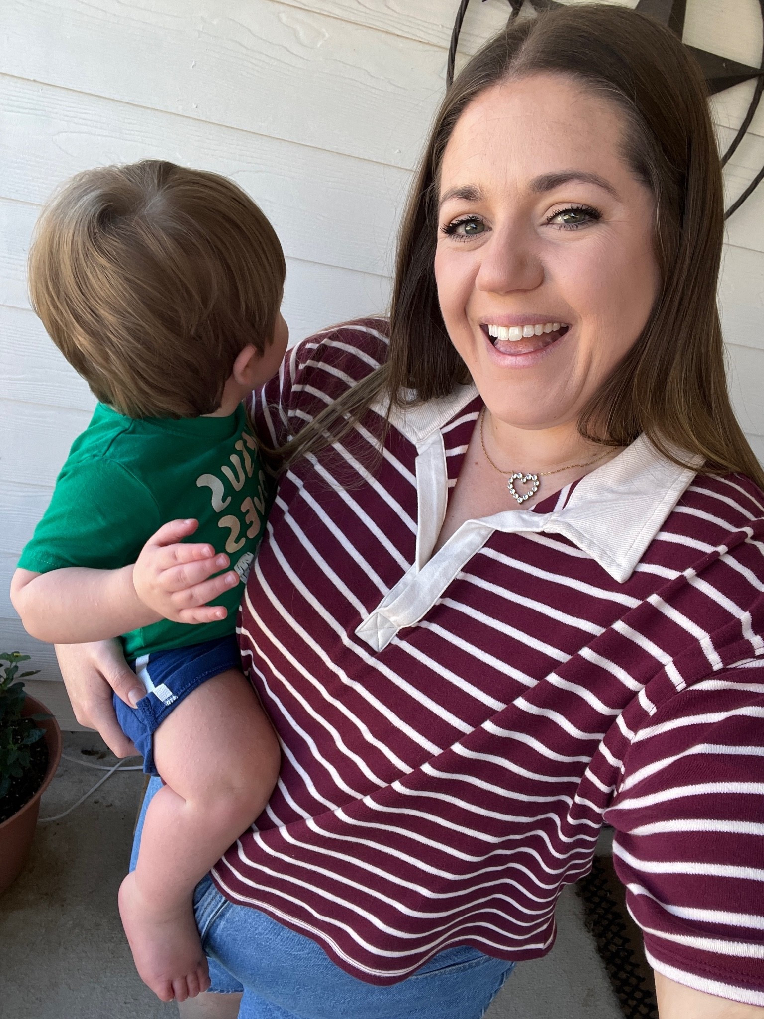 A little preppy mom OOTD 🤎 Loving these burgundy stripes and the contrast collar! Paired with denim shorts for a fall feel while it’s still warm out 🍂 My top is 40% off for Target Deal Days—shop it below!

Target fall fashion, striped rugby top, midsize outfit, casual mom style, warm weather fall outfit