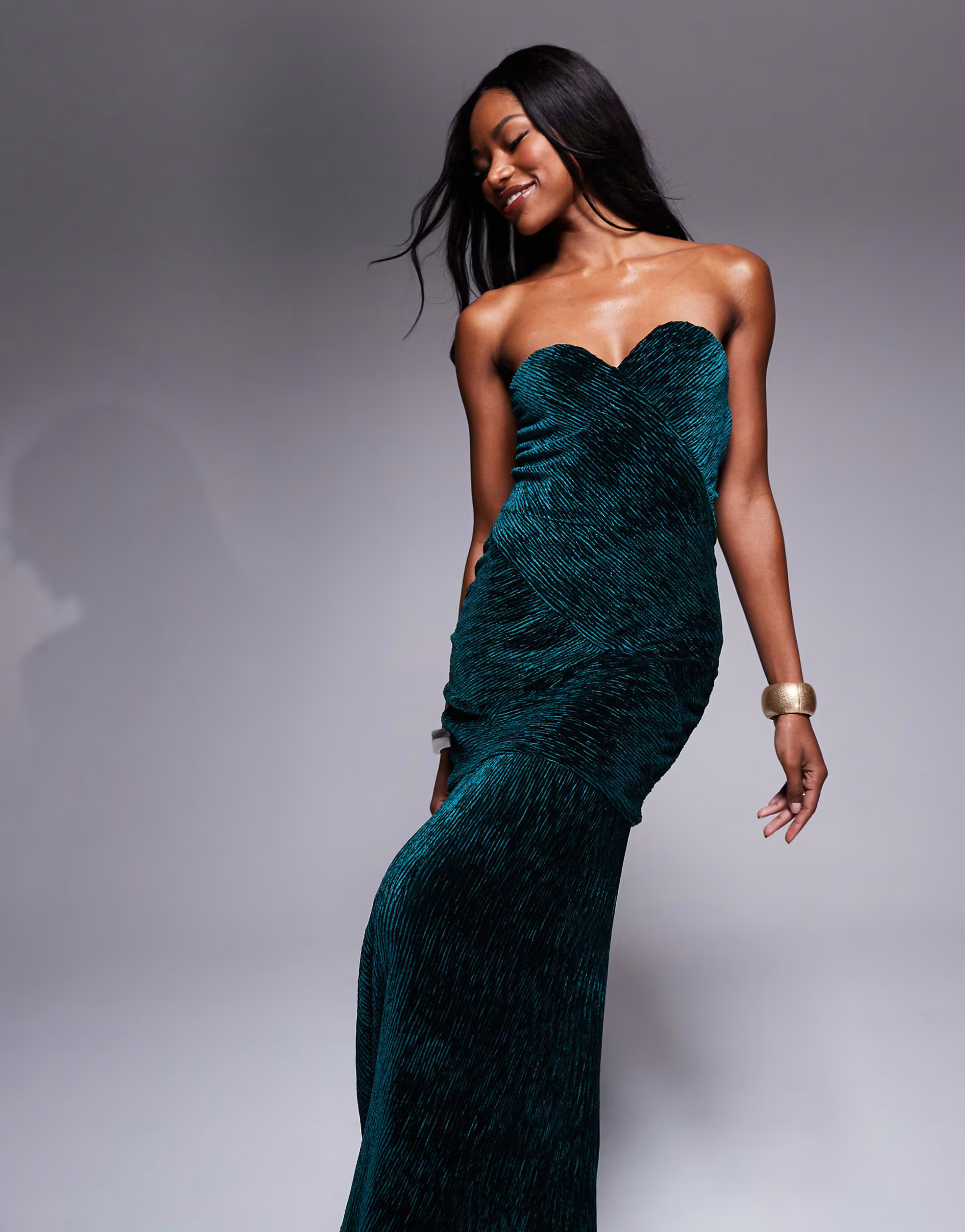 ASOS DESIGN textured velvet bandeau maxi dress in forest green | ASOS | ASOS (Global)