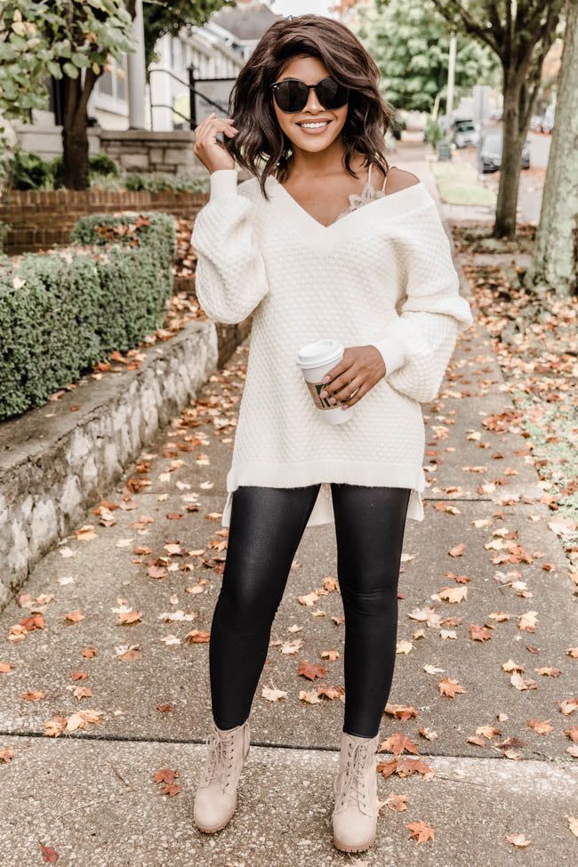 Keep On Smiling V-Neck Ivory Sweater FINAL SALE | The Pink Lily Boutique