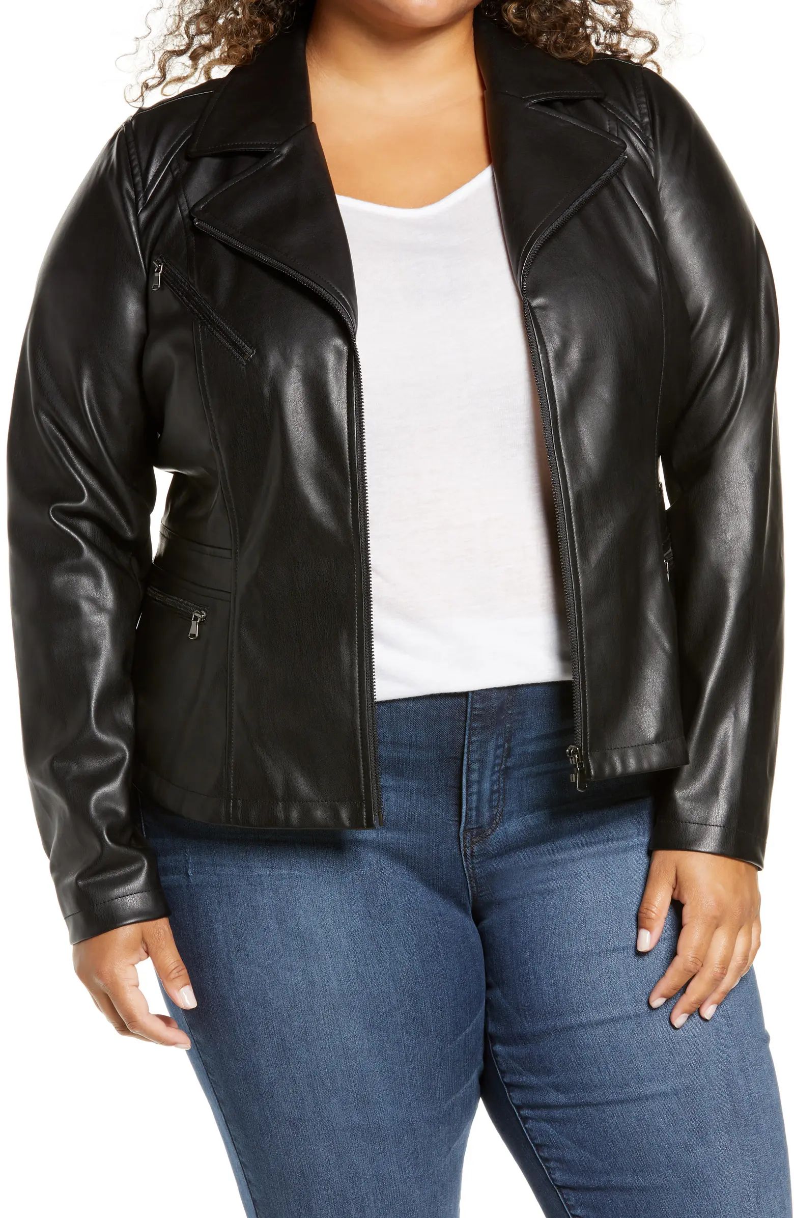 Halogen® Front Zip Faux Leather Jacket (Plus Size) | Nordstrom | Nordstrom