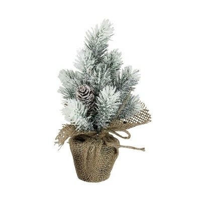 Northlight 9" Flocked Mini Pine Cone Christmas Tree in Beige Burlap Pot | Target