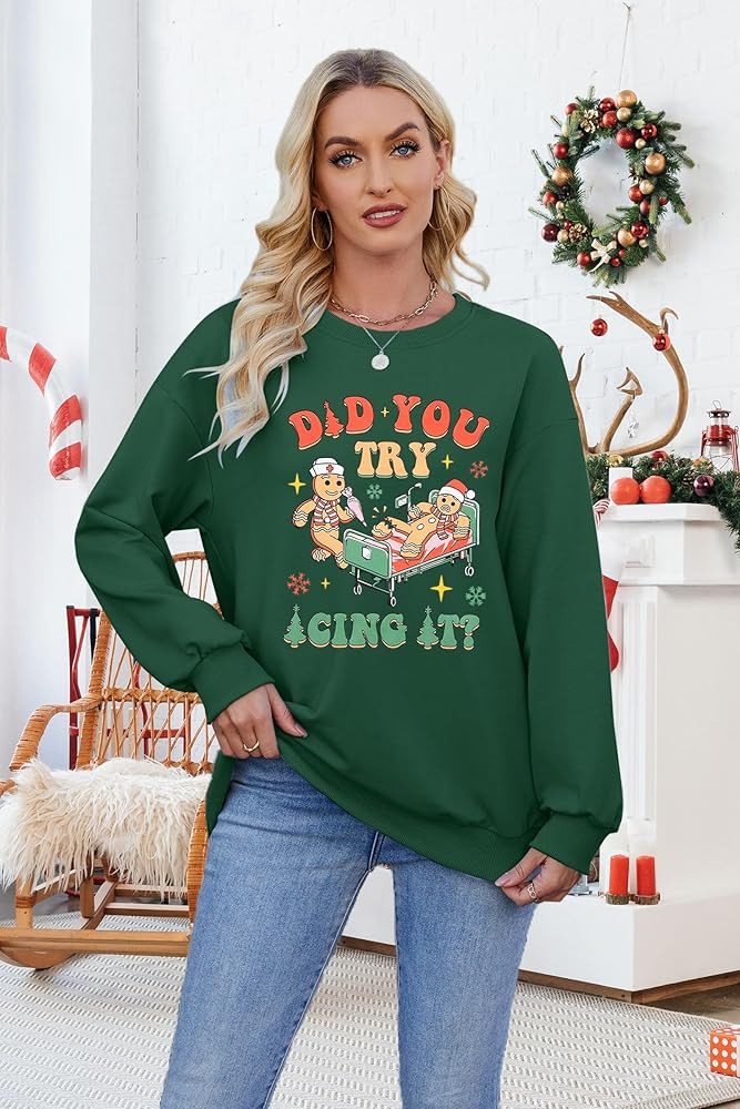 HEBBE Christmas Nurse Sweatshirt Women Christmas Nursing Sweatshirt School Nurse Christmas Tee Fu... | Amazon (US)
