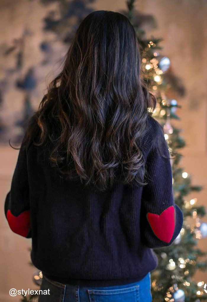 Heart and Soul Patched Knit Sweater in Navy | Chicwish