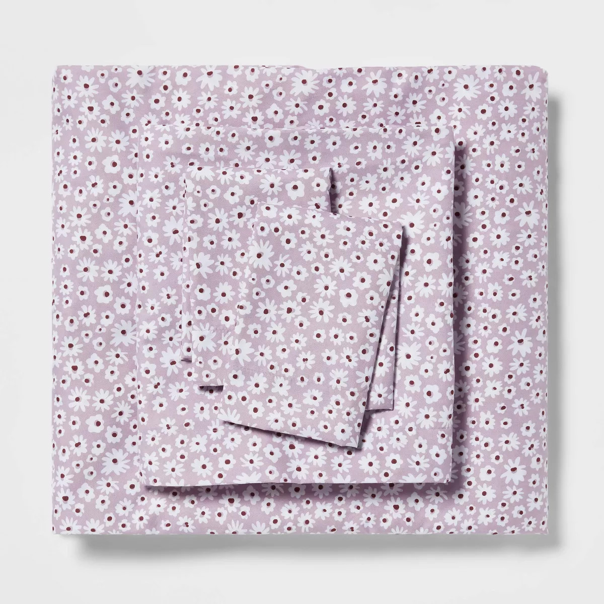 Queen Printed Microfiber Sheet Set Light Purple Daisy - Room Essentials™: Polyester, Botanical ... | Target