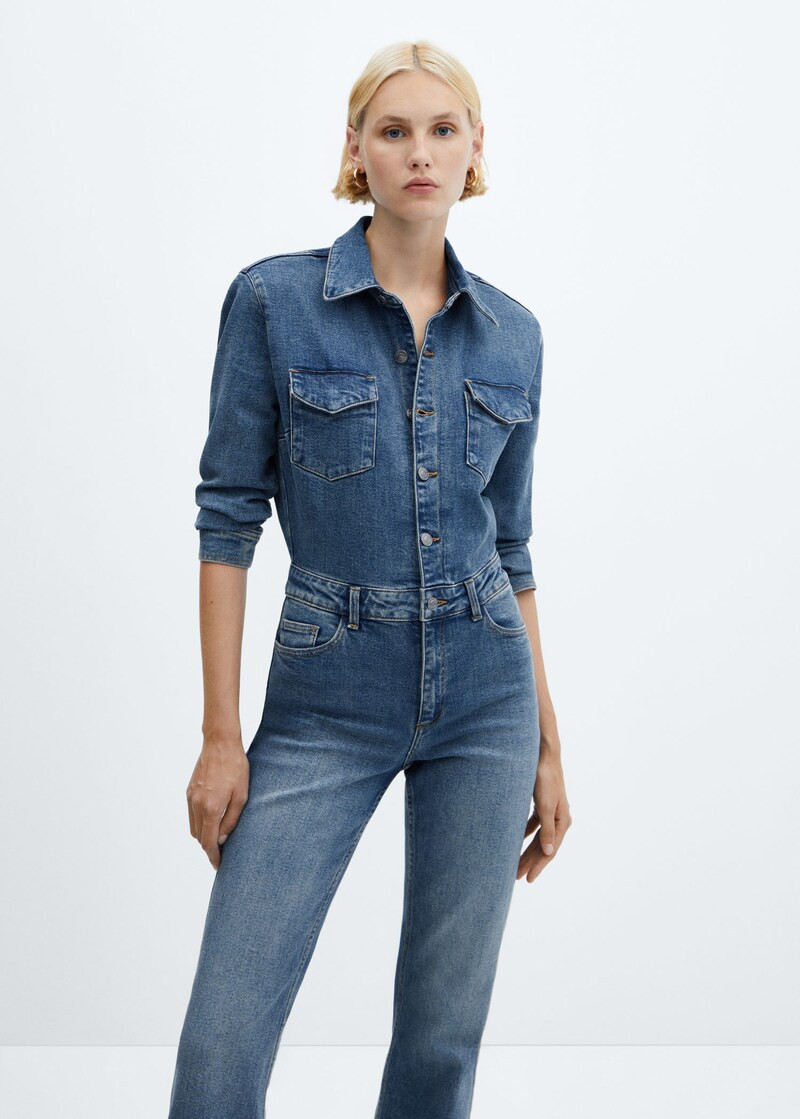 Combi-pantalon en jean -  Femme | Mango France | MANGO (FR)