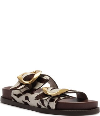 Schutz Olga Sporty Animal Print Fur Buckled Slide Sandals | Dillard's | Dillard's