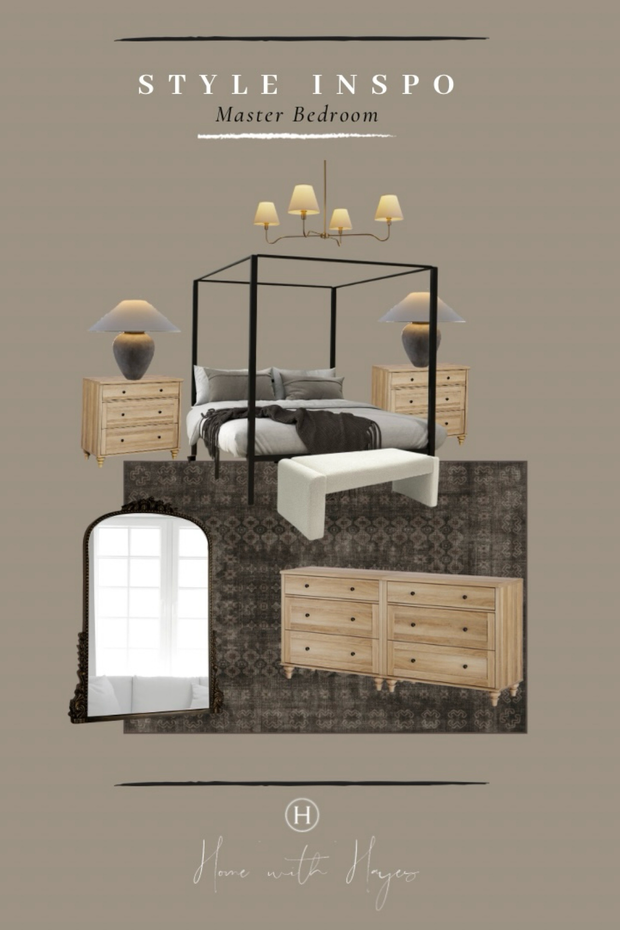 HomewithHayes is live with style inspo mood boards! Wanting to update/style a space within your home? Message at the_gratitudemama on instagram OR if interested stay tuned as HomewithHayes will post weekly style inspos, what I’m loving, Amazon home favs, spotlights, restocks, and so much more. If there is a piece that you LOVE it can be easily accessible and will be linked for purchase in my LTK. Happy styling and happy shopping 🫶🏼

As pictured above a moody master with gold accents, yesss please! 

#LTKStyleTip #LTKHome #LTKWatchNow