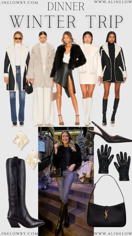 Winter Trip Dinner Outfit Idea. My jacket is sold out but I linked very similar ones. Love this outfit, super chic and stylish. Night out outfit, feather jacket, teddy and leather coat, western boots, YSL bag, leather gloves. 
#winteroutfit 

#LTKstyletip #LTKSeasonal #LTKparties