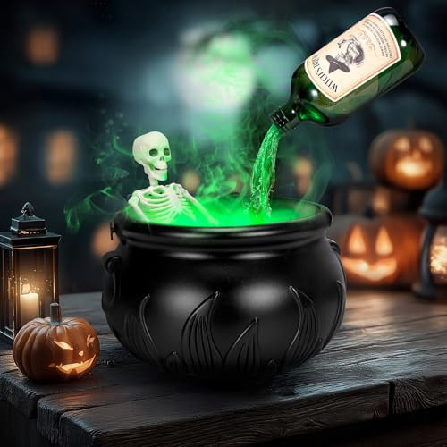SUGFUT Halloween Decorations Indoor - Cauldron Decor with Skeleton, Magic Floating Potion Bottles & Fog Maker - Black Witches Cauldron Halloween Party Decoration for Home Table | Amazon (US)