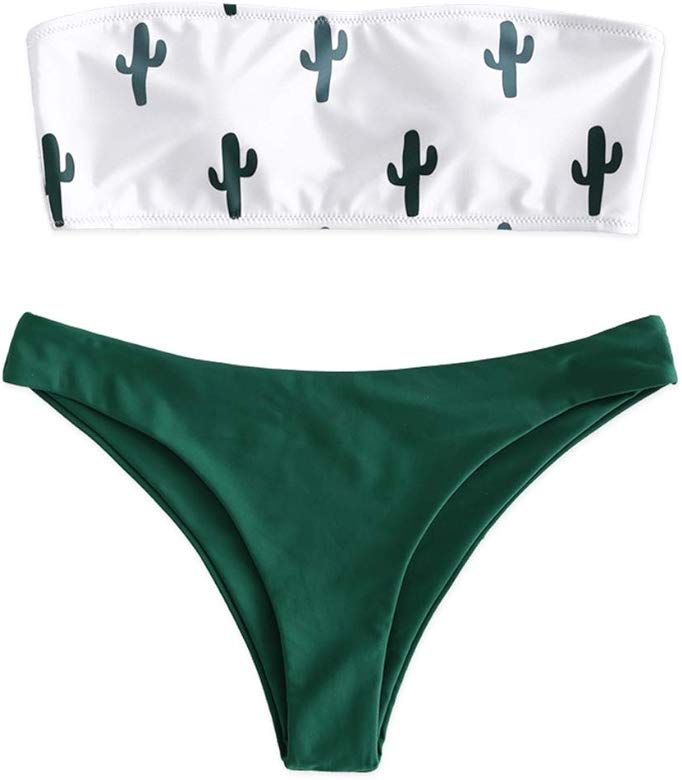 Women's Swimsuits Cactus Print Tube Strapless Bandeau Bikini Set | Amazon (US)