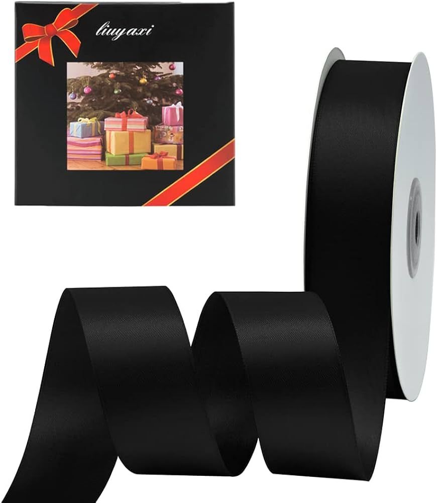 Solid Color Double Faced Black Satin Ribbon 1" X 25 Yards, Ribbons Perfect for Crafts, Wedding De... | Amazon (US)