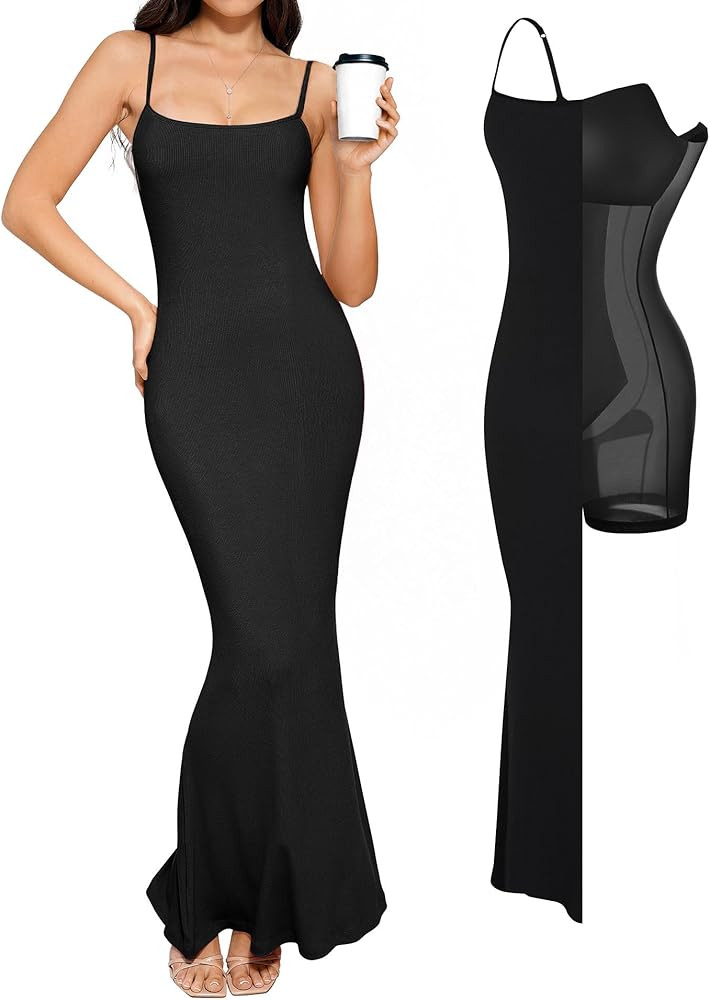 Popilush Summer Maxi Dress for Women - Cocktail Shapewear Dresses Built-in Bra Adjustable Straps ... | Amazon (US)