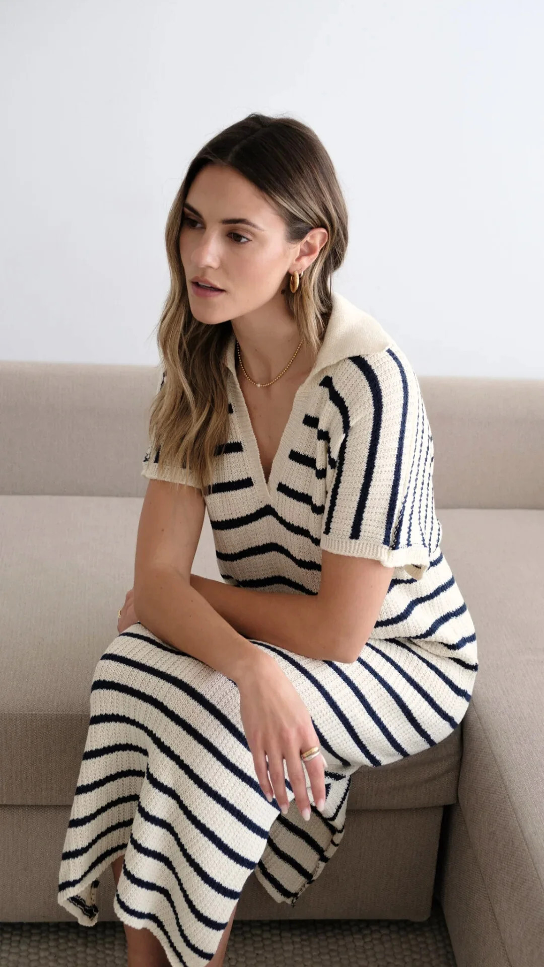 Erin Knit Dress - Ecru Navy Stripes | Charli
