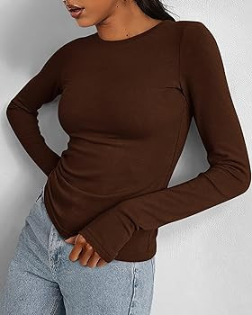 BTFBM Women's Casual Tops Fall Winter 2024 Long Sleeve Crew Neck Workout Stretchy Slim Fit Basic ... | Amazon (US)