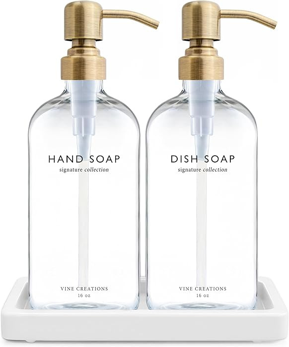 Vine Creations Glass Soap Dispenser Set, Kitchen Soap Dispenser Set with Ceramic Tray, 16 oz Dish... | Amazon (US)