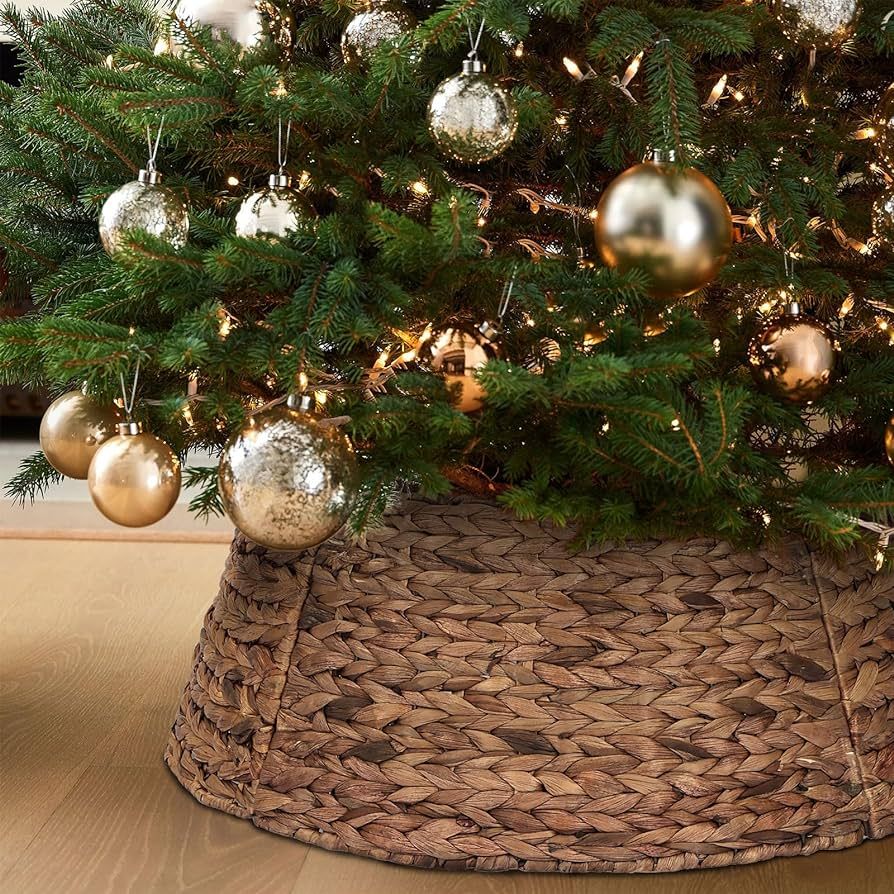 Christmas Tree Collar, 23.5’’ D Handmade Water Hyacinth Christmas Stand Tree Collar Basket Ba... | Amazon (US)