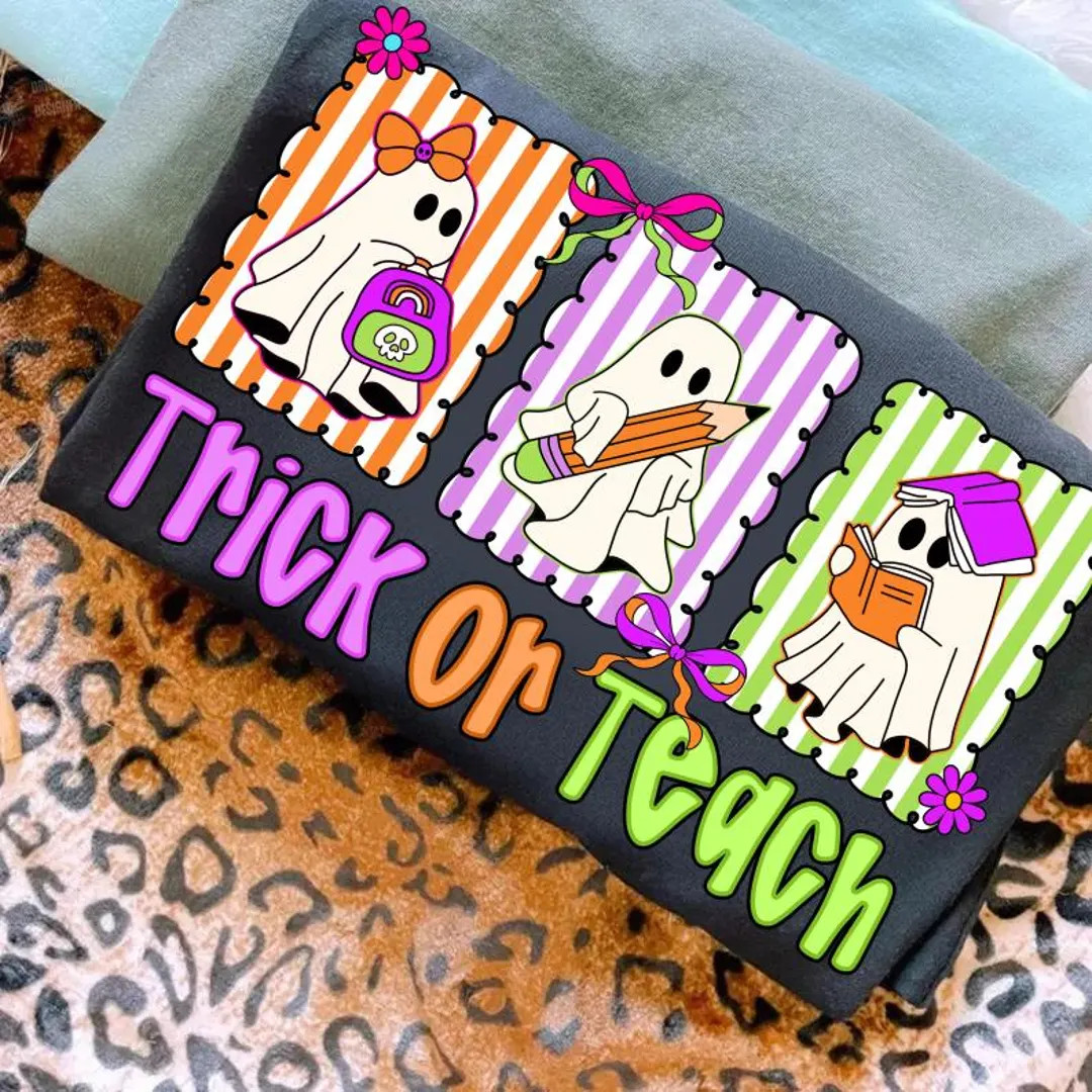 Trick or Teach Png, Halloween Teacher Png, Funny Ghost Teacher Png, Coquette Spooky Teacher Shirt... | Etsy (US)