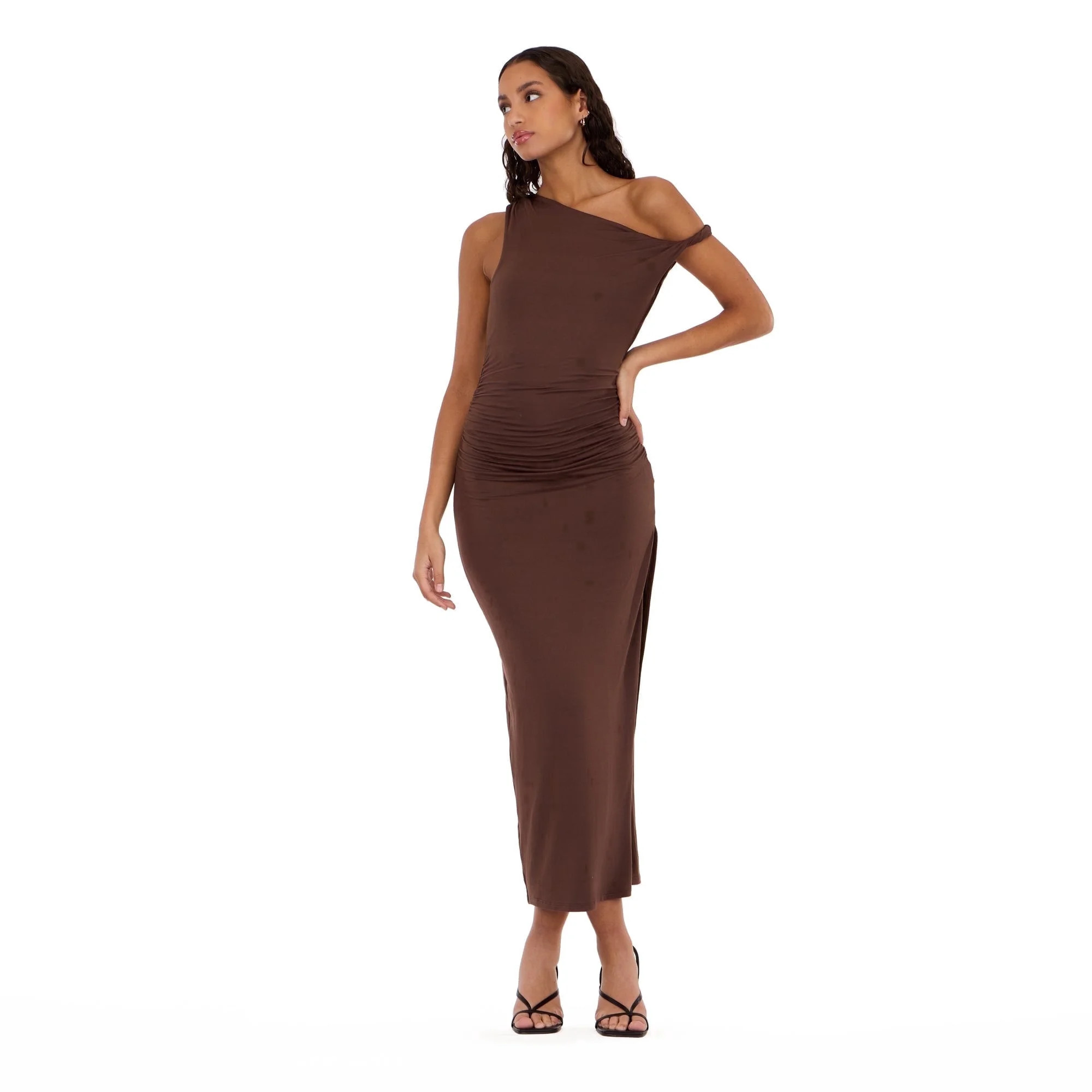 Forever 21 Women’s Maxi Dress with Side Ruching Detail and High Neckline, Sleek Fitted Silhouet... | Walmart (US)