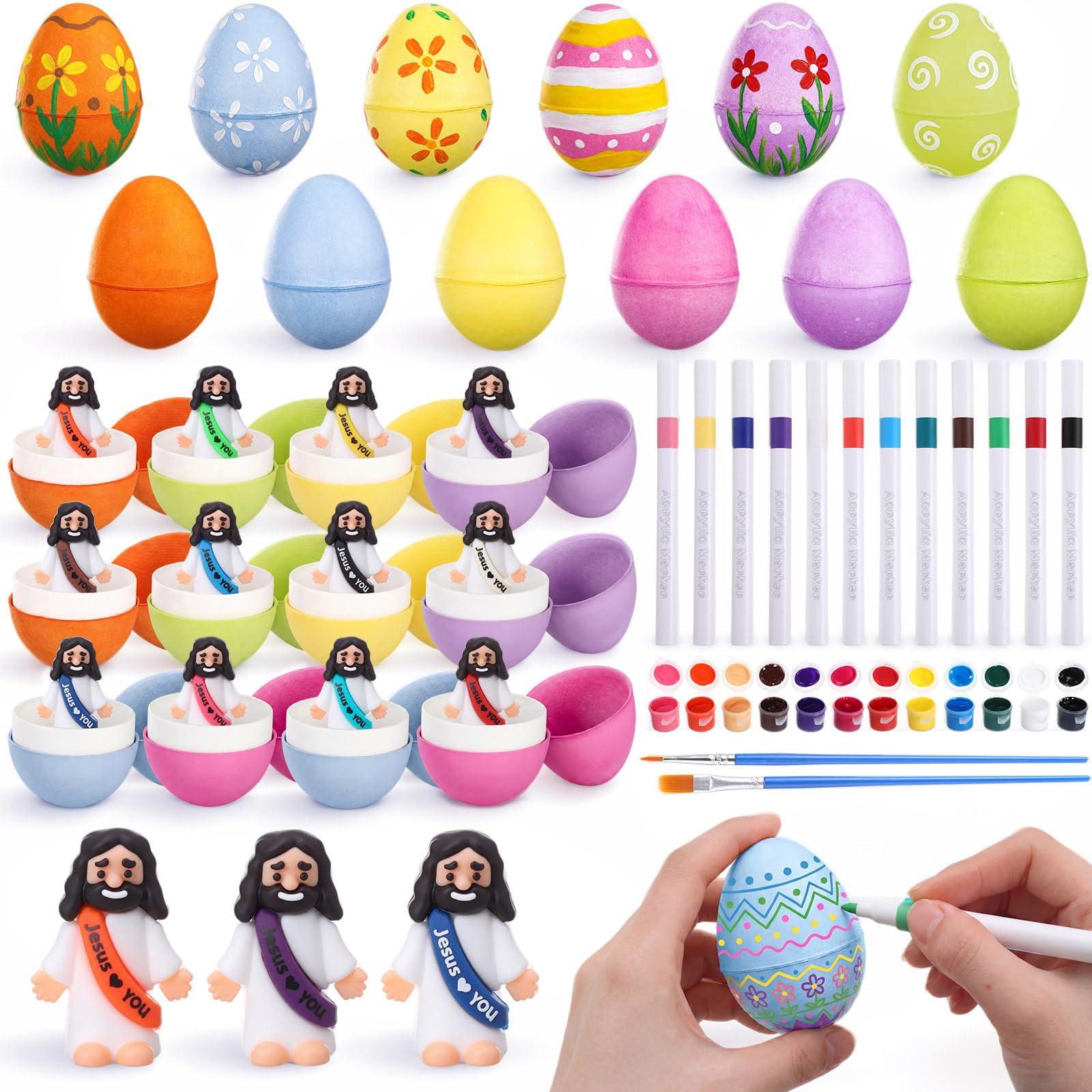 Halloscume 12 juegos de huevos de Pascua para manualidades, kits de pintura, huevos maché de pap... | Amazon (US)