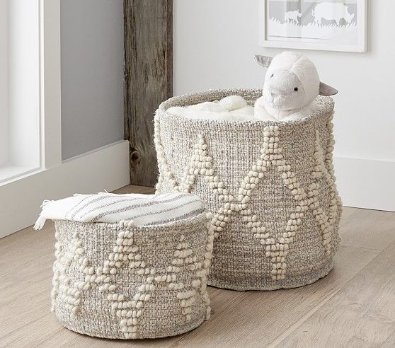 Winter Bohemian Wool Basket - Small White w/ Silver Metallic | Pottery Barn Kids