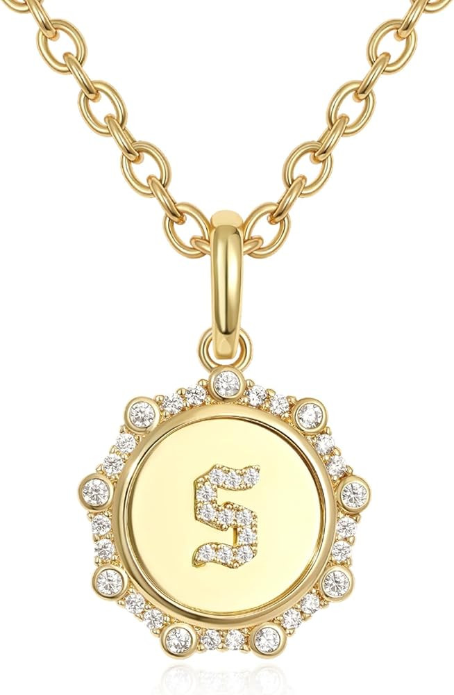 KissYan Initial Necklaces for Women, 14K Gold Plated Round Letter Pendant Necklace Alphabets from... | Amazon (US)