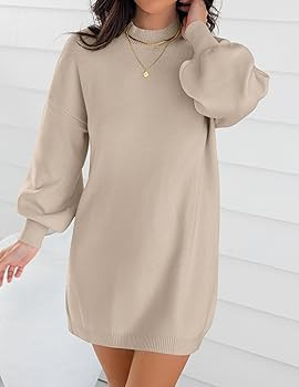 ZESICA Women's 2026 Spring Turtleneck Sweater Dress Oversized Long Lantern Sleeve Casual Knit Pul... | Amazon (US)