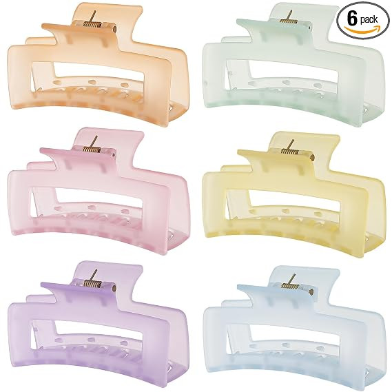 Sisiaipu 3.5 Inch Medium Hair Accessories - 6 Pack Square and Rectangle Banana Jaw Clips for Wome... | Amazon (US)