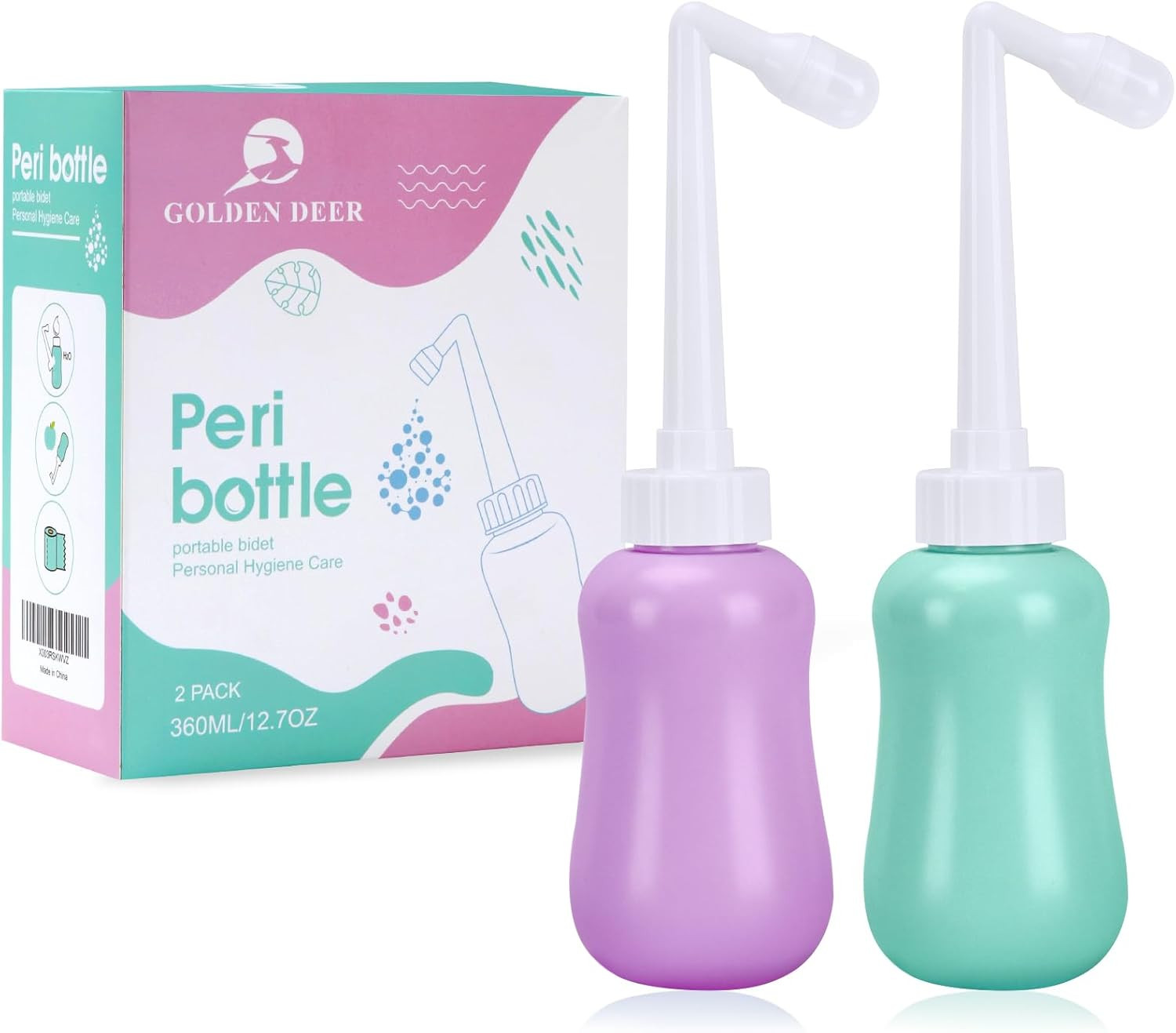 GOLDEN DEER 2 Pack Peri Bottle for Postpartum Care for Perineal Recovery 12.7 OZ Purple&Turquoise | Amazon (US)