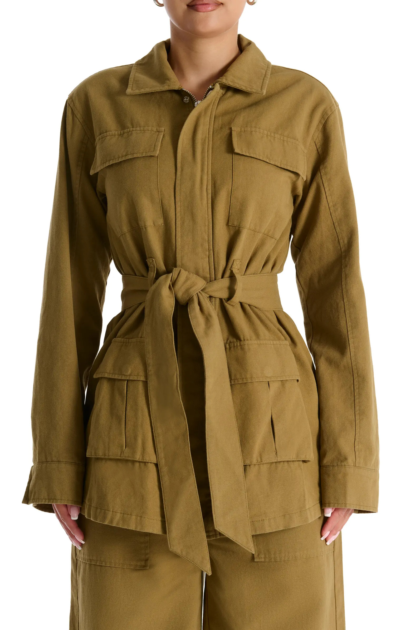 Naked Wardrobe Cotton Canvas Belted Cargo Jacket | Nordstrom | Nordstrom