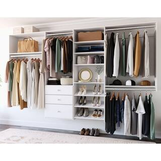 Dual Tower 96 in. W - 120 in. W White Tower System Wall Mount 14-Shelf Wood Closet System | The Home Depot