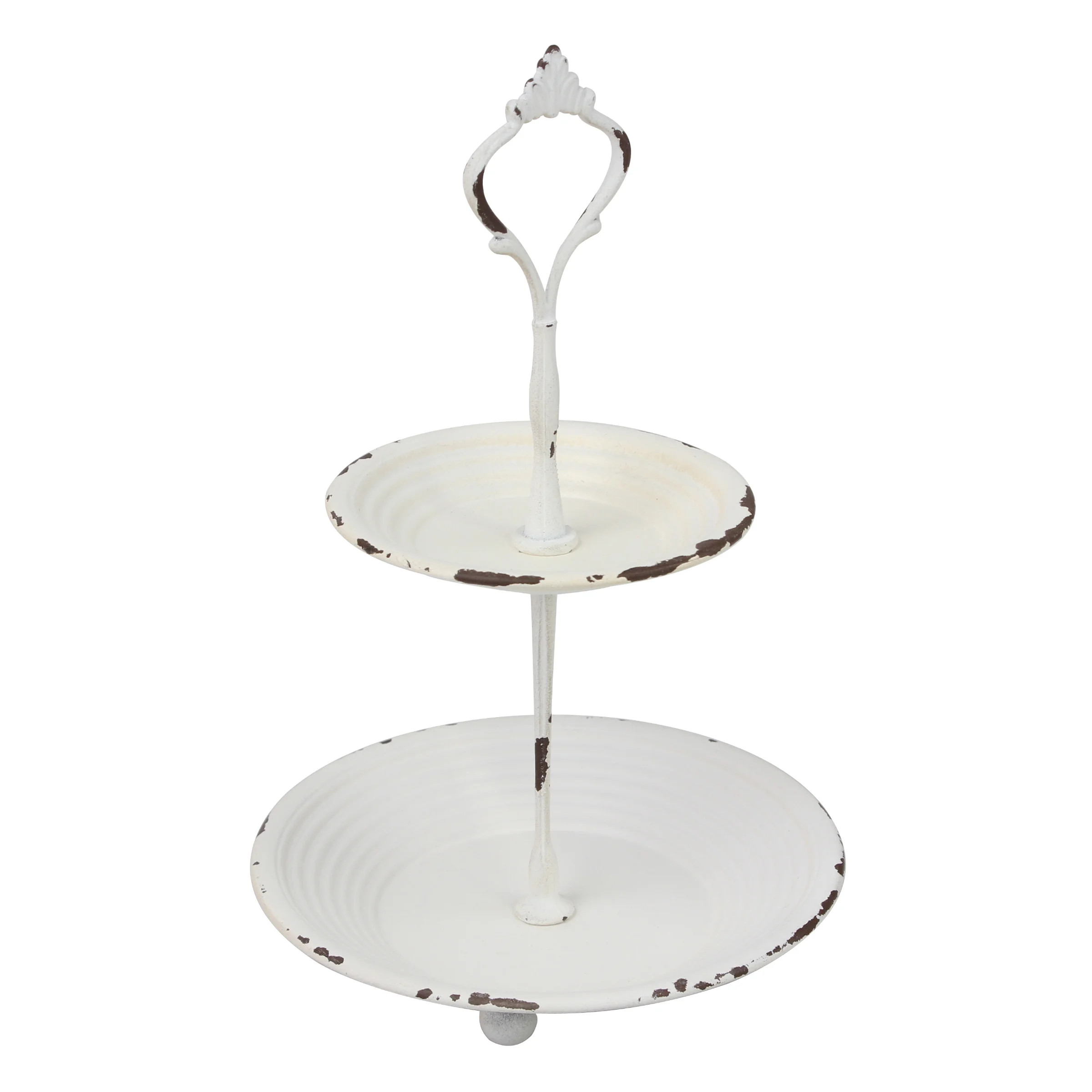 Shabby Chic Worn White Painted 2 Tier Metal Serving Tray with Handle | Walmart (US)