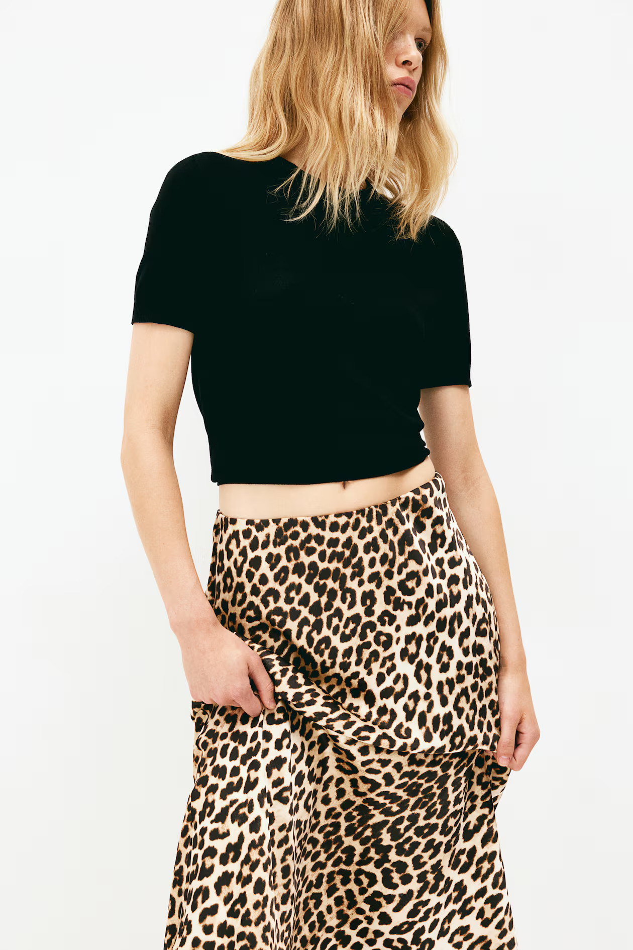 Midi Skirt - High waist - Midi - Beige/leopard print - Ladies | H&M US | H&M (US + CA)