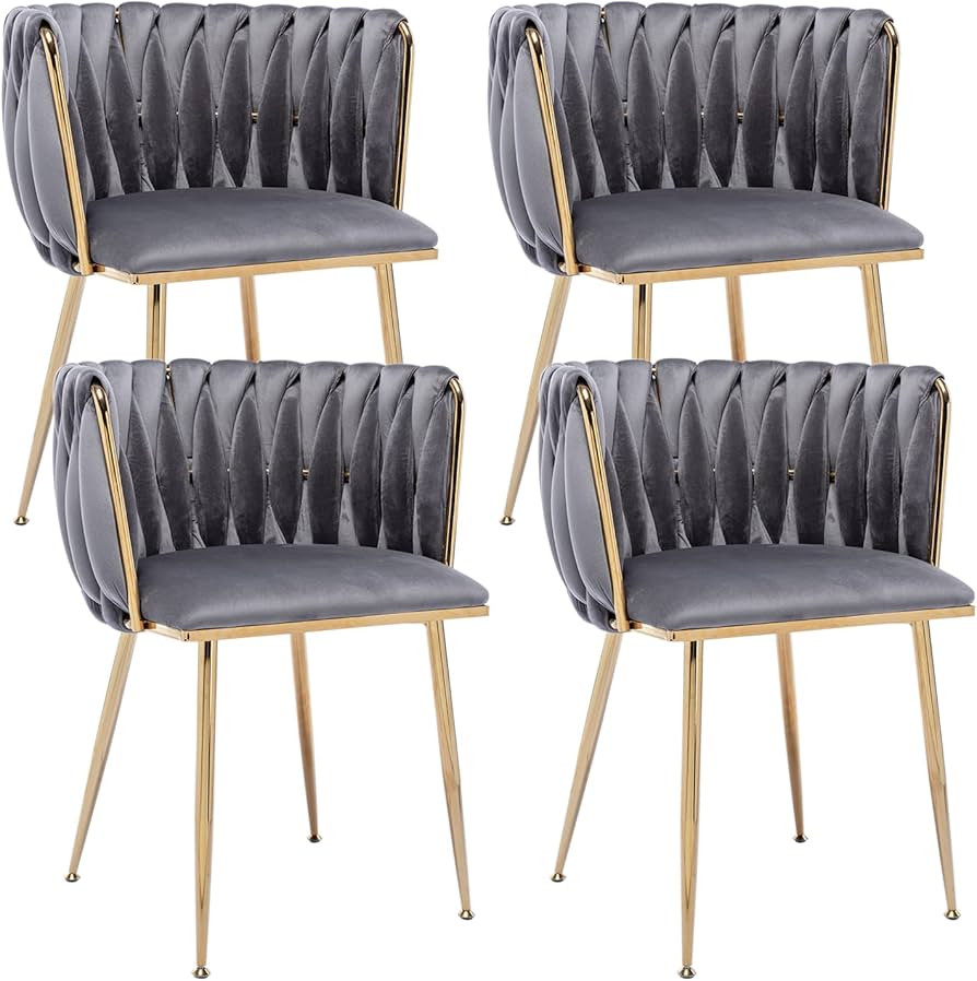 Kiztir Velvet Dining Chairs Set of 4, Modern Dining Chair with Gold Metal Legs, Luxury Tufted Din... | Amazon (US)