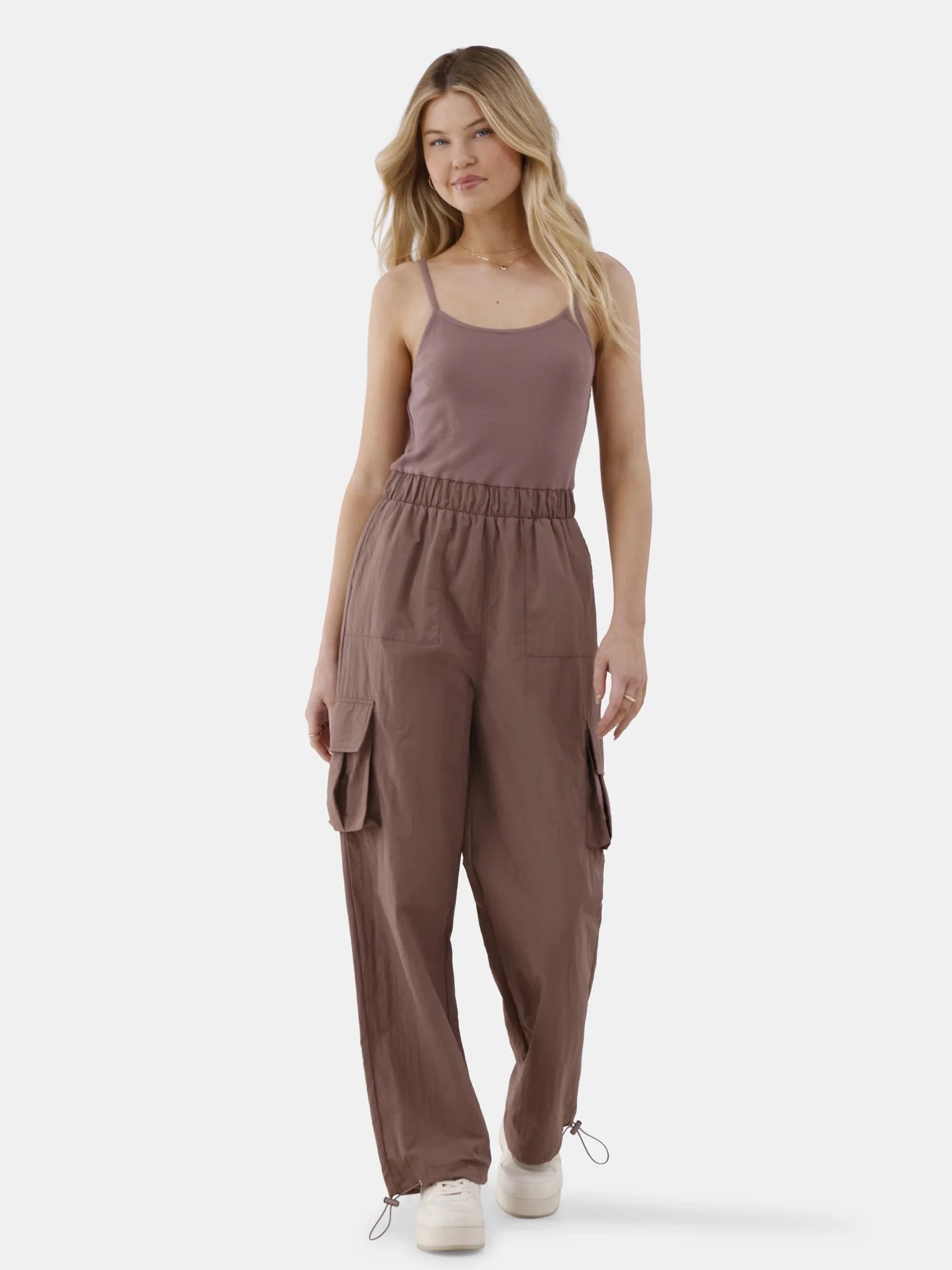 No Boundaries Mix Fabric Cargo Jumpsuit, Women’s | Walmart (US)