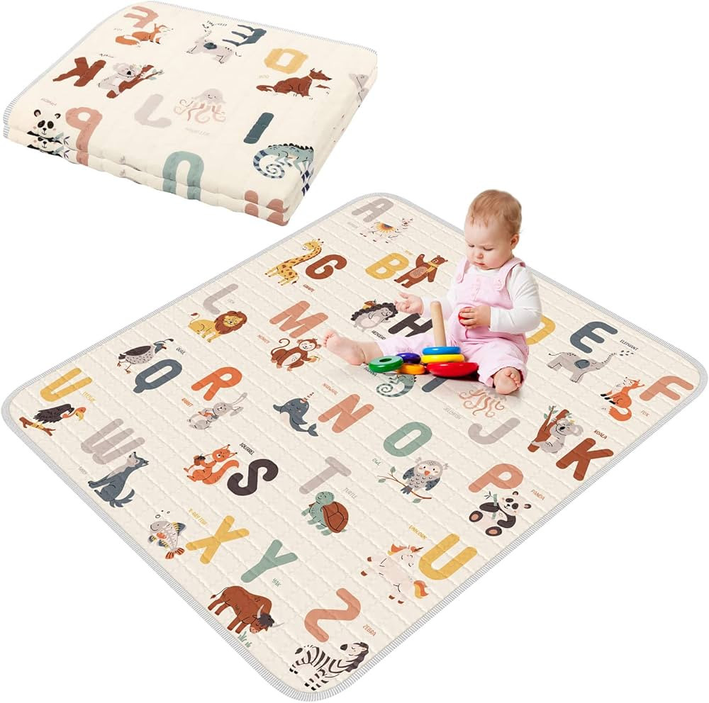Funtery 43 x 43 Inch Boho Rainbow Baby Play Mat Portable Crawling Washable Foldable Tummy Time No... | Amazon (US)