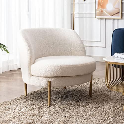 DUOMAY Modern White Accent Chair Upholstered Barrel Chair with Golden Legs, 27.6in Wide Comfy Arm... | Amazon (US)