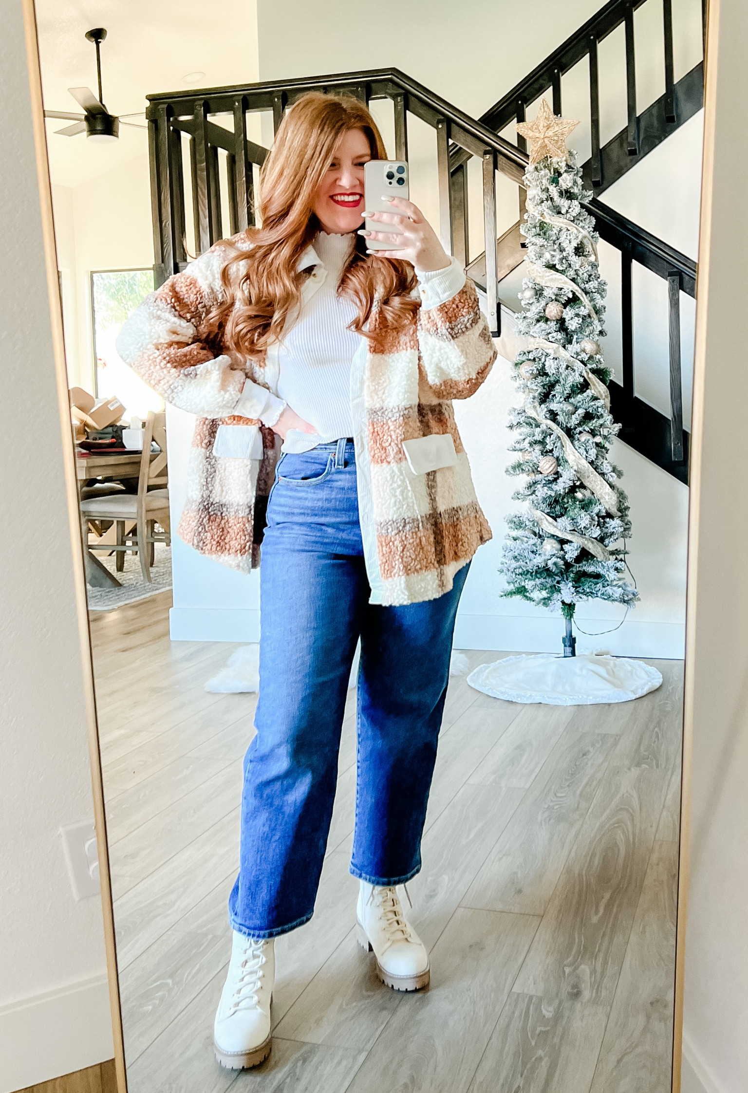 Sherpa shacket from amazon wearing size medium. Amazon shacket. Plaid shacket. 

#LTKunder50 #LTKsalealert #LTKstyletip